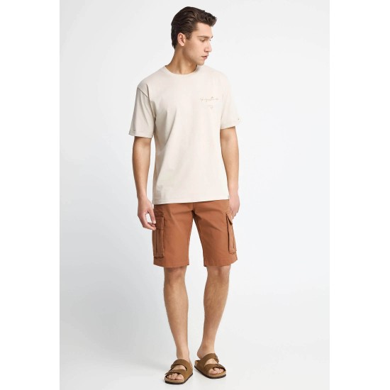 FUNKY BUDDHA FBM013-013-04 CLOUD CREAM Ανδρικό βαμβακερό t-shirt με τύπωμα