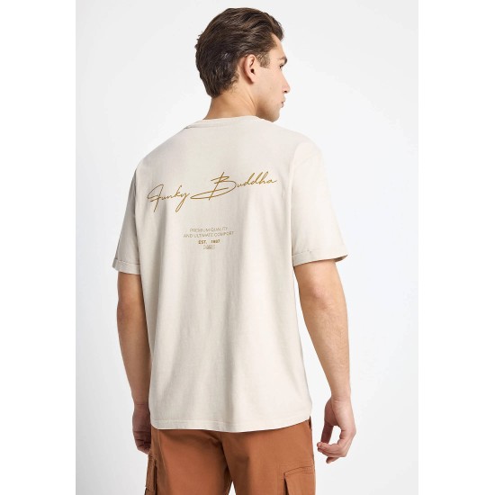 FUNKY BUDDHA FBM013-013-04 CLOUD CREAM Ανδρικό βαμβακερό t-shirt με τύπωμα