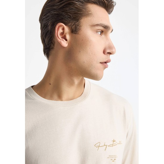 FUNKY BUDDHA FBM013-013-04 CLOUD CREAM Ανδρικό βαμβακερό t-shirt με τύπωμα