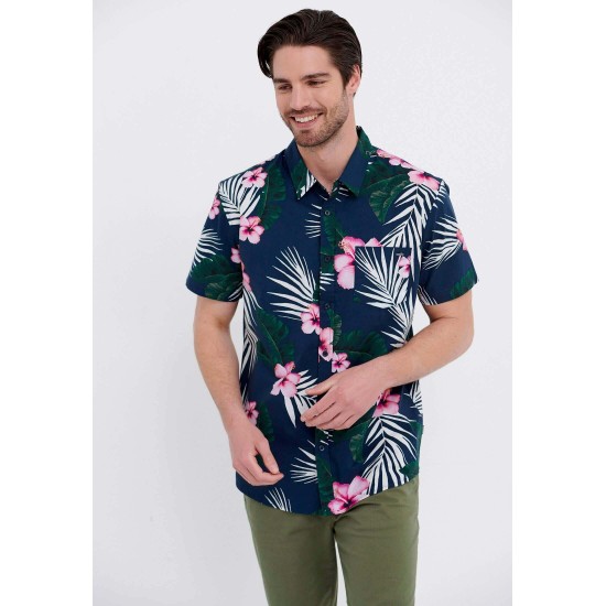 FUNKY BUDDHA FBM005-051-05 Blue Πουκάμισο φλοράλ