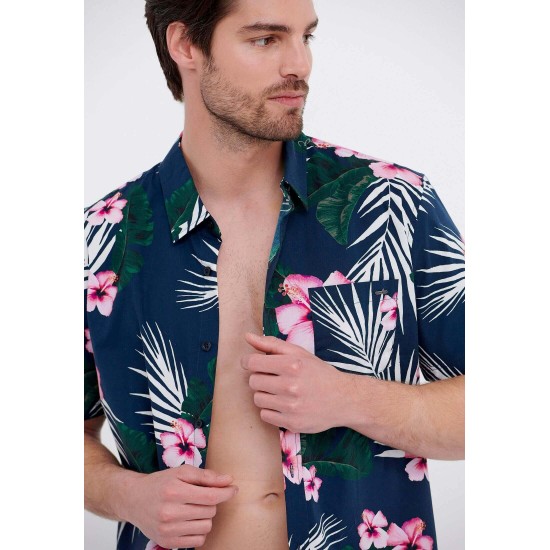 FUNKY BUDDHA FBM005-051-05 Blue Πουκάμισο φλοράλ