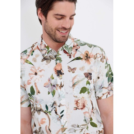 FUNKY BUDDHA FBM005-058-05 Off White Πουκάμισο φλοράλ 