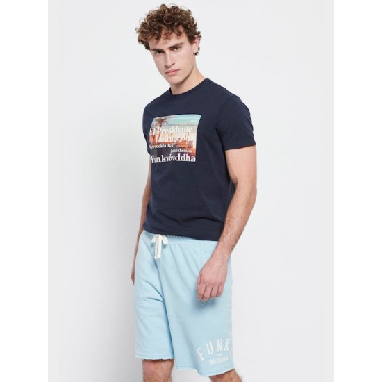 FUNKY BUDDHA FBM007-051-03 SKY BLUE Essential αθλητική βερμούδα με λογότυπο
