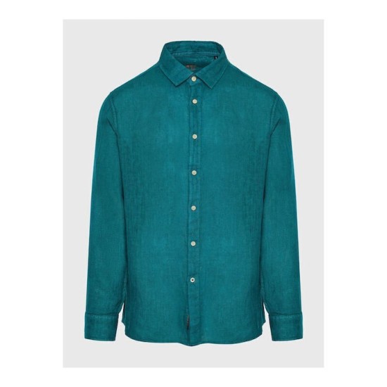 FUNKY BUDDHA FBM009-001-05 DEEP TEAL Essential λινό πουκάμισο