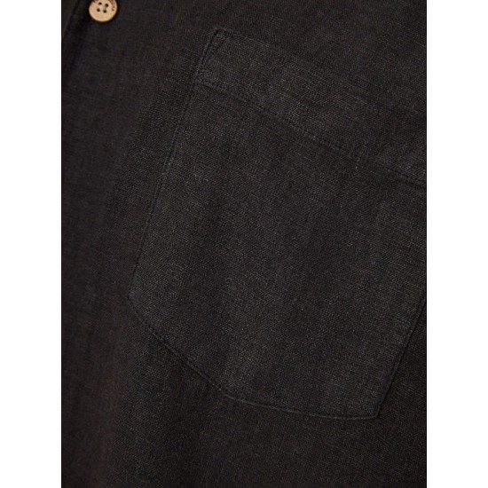 Funky Buddha Ανδρικό Πουκάμισο Κοντομάνικο Λινό FBM009-008-05 BLACK 