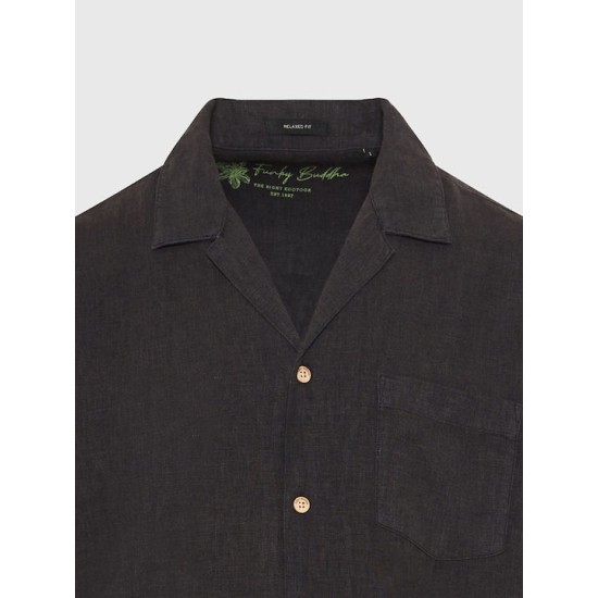 Funky Buddha Ανδρικό Πουκάμισο Κοντομάνικο Λινό FBM009-008-05 BLACK 