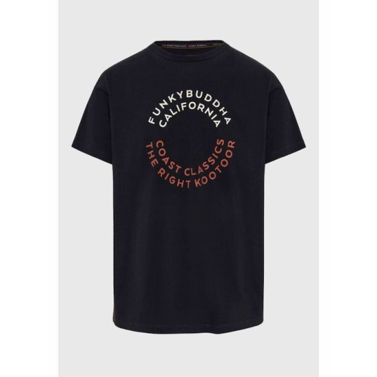 Ανδρικό T-shirt με text artwork τύπωμα στο στήθος FBM009-089-04 BLACK