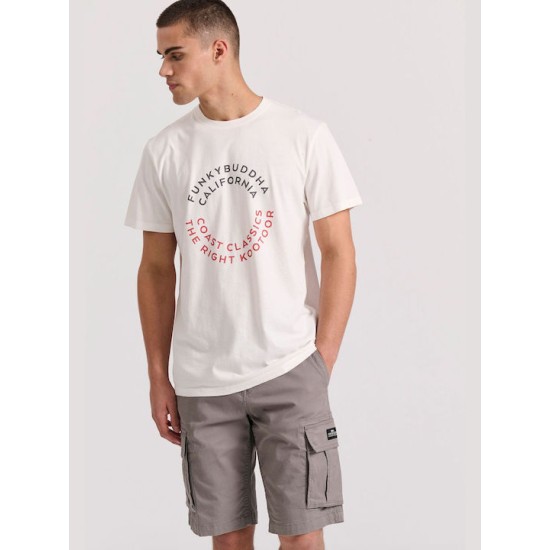 Ανδρικό T-shirt με text artwork τύπωμα στο στήθος FBM009-089-04 OFF WHITE