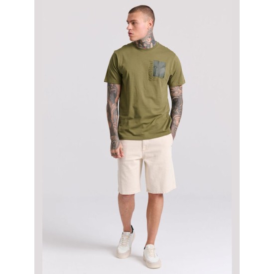 Ανδρικό T-shirt με τύπωμα στο στήθος FBM009-023-04 KHAKI
