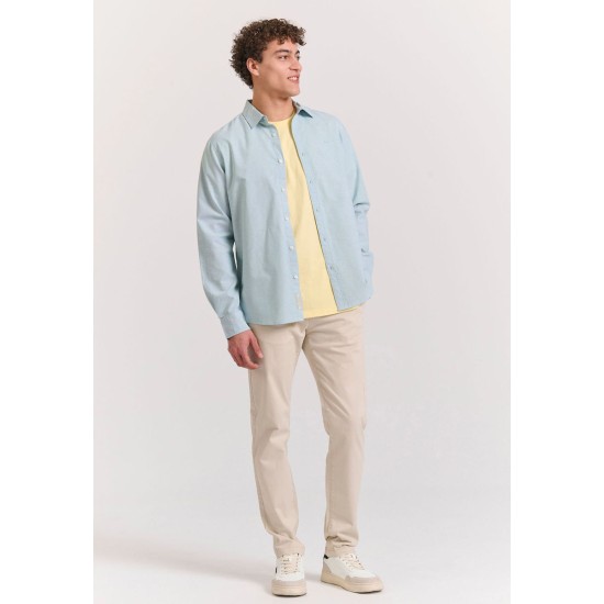 FUNKY BUDDHA FBM011-009-05 LT GREEN MEL Ανδρικό oxford πουκάμισο