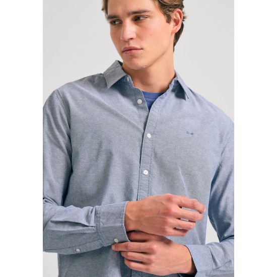 FUNKY BUDDHA FBM011-009-05 NAVY MEL Ανδρικό oxford πουκάμισο