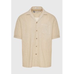 FUNKY BUDDHA FBM011-049-05 SAND Κοντομάνικο Λινό Πουκάμισο σε Φαρδιά Γραμμή 