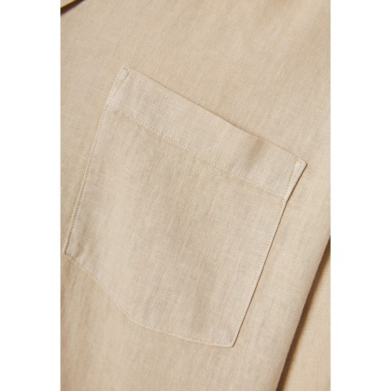 FUNKY BUDDHA FBM011-049-05 SAND Κοντομάνικο Λινό Πουκάμισο σε Φαρδιά Γραμμή 