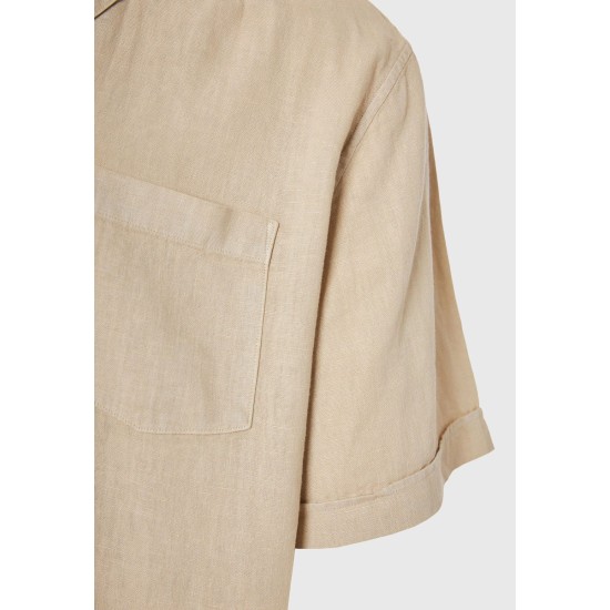 FUNKY BUDDHA FBM011-049-05 SAND Κοντομάνικο Λινό Πουκάμισο σε Φαρδιά Γραμμή 