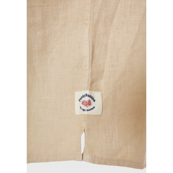 FUNKY BUDDHA FBM011-049-05 SAND Κοντομάνικο Λινό Πουκάμισο σε Φαρδιά Γραμμή 
