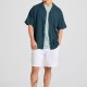 FUNKY BUDDHA FBM011-049-05 DK TEAL Κοντομάνικο Λινό Πουκάμισο σε Φαρδιά Γραμμή 