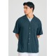 FUNKY BUDDHA FBM011-049-05 DK TEAL Κοντομάνικο Λινό Πουκάμισο σε Φαρδιά Γραμμή 