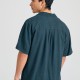 FUNKY BUDDHA FBM011-049-05 DK TEAL Κοντομάνικο Λινό Πουκάμισο σε Φαρδιά Γραμμή 