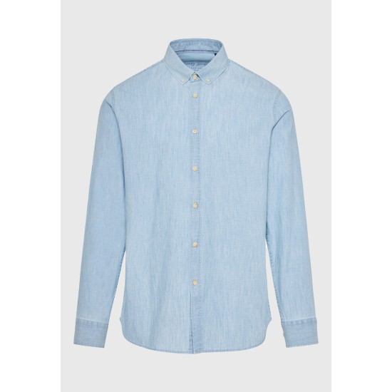 FUNKY BUDDHA FBM011-054-05 BLUE Μακρυμάνικo Βαμβακερό Πουκάμισο