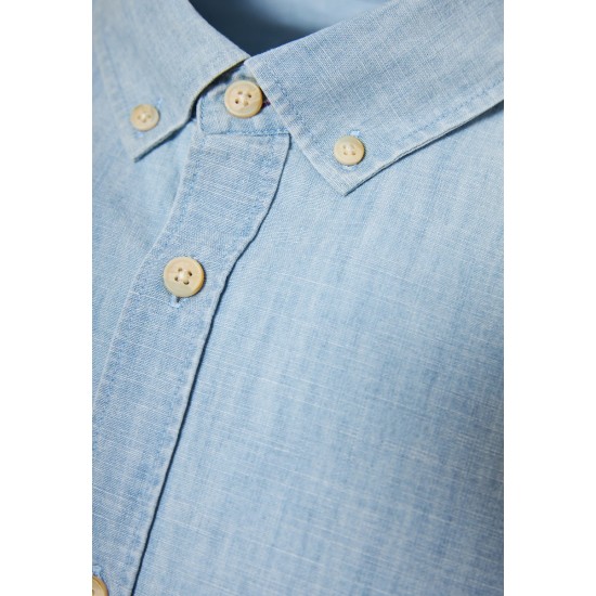 FUNKY BUDDHA FBM011-054-05 BLUE Μακρυμάνικo Βαμβακερό Πουκάμισο