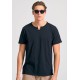 FUNKY BUDDHA FBM011-004-04 BLACK T-shirt με λαιμό henley και raw cuts