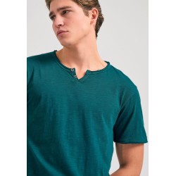 FUNKY BUDDHA FBM011-004-04 DARK SEA T-shirt με λαιμό henley και raw cuts