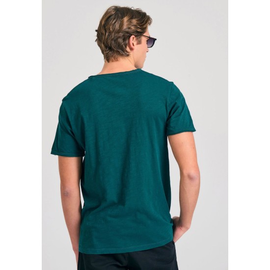 FUNKY BUDDHA FBM011-004-04 DARK SEA T-shirt με λαιμό henley και raw cuts