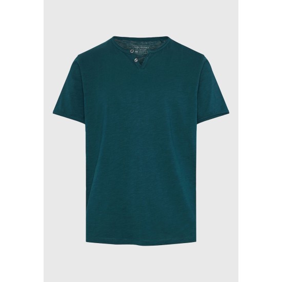 FUNKY BUDDHA FBM011-004-04 DARK SEA T-shirt με λαιμό henley και raw cuts