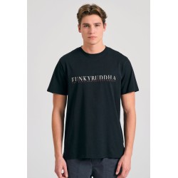 FUNKY BUDDHA FBM011-015-04 BLACK T-shirt με τύπωμα στο στήθος