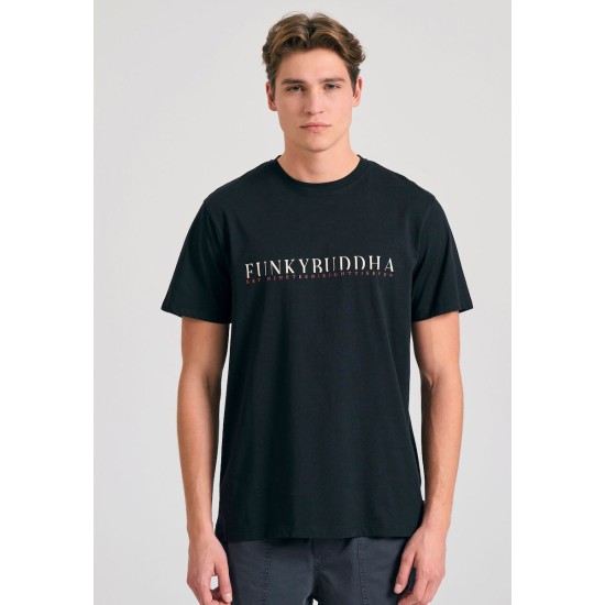 FUNKY BUDDHA FBM011-015-04 BLACK T-shirt με τύπωμα στο στήθος