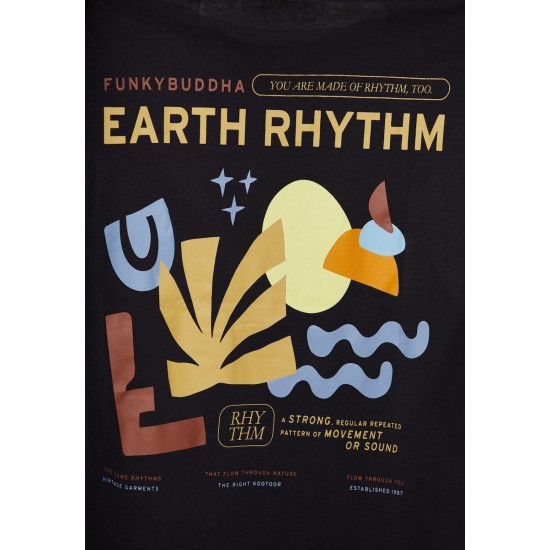 FUNKY BUDDHA FBM011-087-04 ANTHRACITE Oversized t-shirt με graphic τύπωμα στην πλάτη