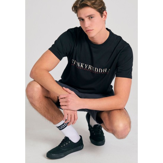 FUNKY BUDDHA FBM011-015-04 BLACK T-shirt με τύπωμα στο στήθος