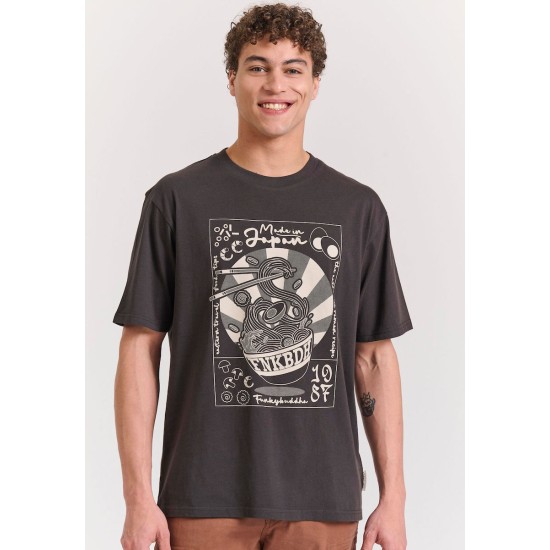 FUNKY BUDDHA FBM011-332-04 ANTHRACITE Oversized t-shirt με graphic τύπωμα στην πλάτη