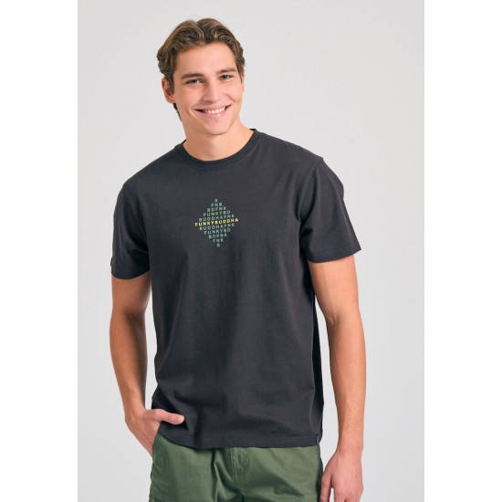 FUNKY BUDDHA FBM011-048-04 ANTHRACITE T-shirt με τύπωμα στο στήθος