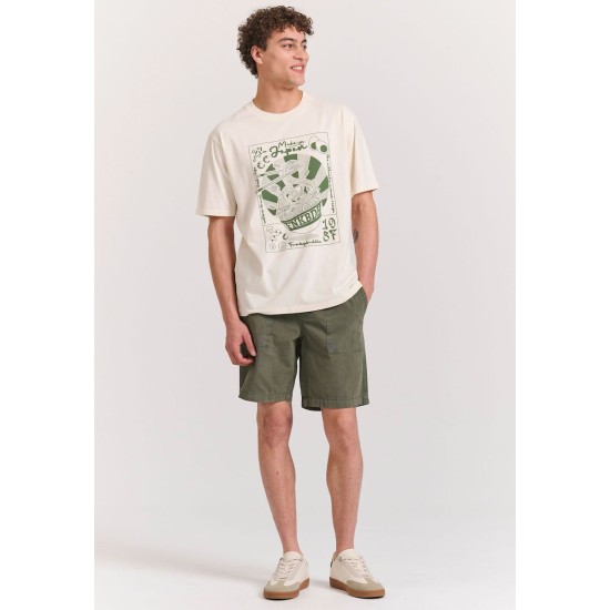 FUNKY BUDDHA FBM011-332-04 OFF WHITE Oversized t-shirt με graphic τύπωμα στην πλάτη