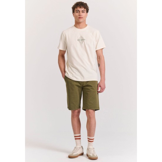 FUNKY BUDDHA FBM011-048-04 OFF WHITE T-shirt με τύπωμα στο στήθος