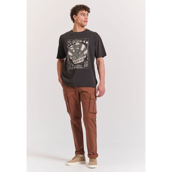 FUNKY BUDDHA FBM011-332-04 ANTHRACITE Oversized t-shirt με graphic τύπωμα στην πλάτη