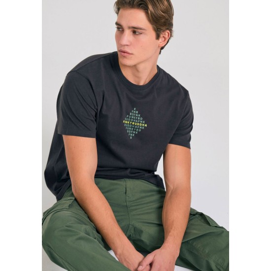 FUNKY BUDDHA FBM011-048-04 ANTHRACITE T-shirt με τύπωμα στο στήθος