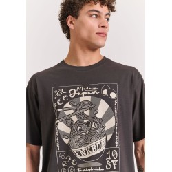 FUNKY BUDDHA FBM011-332-04 ANTHRACITE Oversized t-shirt με graphic τύπωμα στην πλάτη