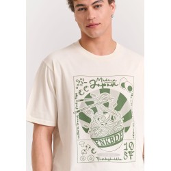 FUNKY BUDDHA FBM011-332-04 OFF WHITE Oversized t-shirt με graphic τύπωμα στην πλάτη