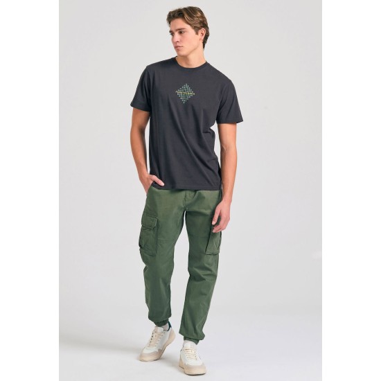 FUNKY BUDDHA FBM011-048-04 ANTHRACITE T-shirt με τύπωμα στο στήθος