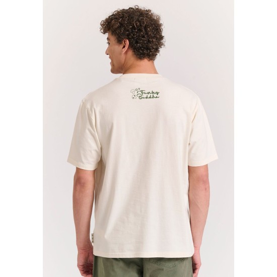 FUNKY BUDDHA FBM011-332-04 OFF WHITE Oversized t-shirt με graphic τύπωμα στην πλάτη