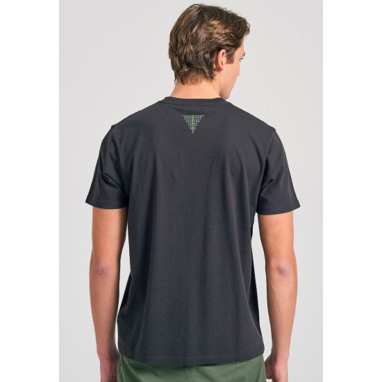 FUNKY BUDDHA FBM011-048-04 ANTHRACITE T-shirt με τύπωμα στο στήθος
