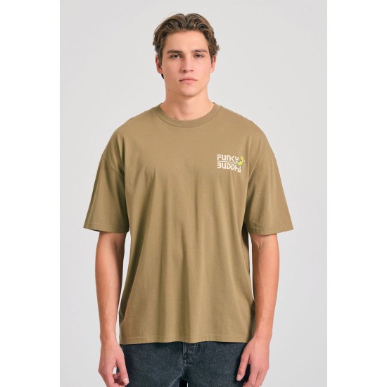 FUNKY BUDDHA FBM011-052-04 OREGANO Oversized t-shirt με graphic τύπωμα στην πλάτη