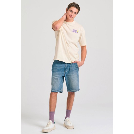 FUNKY BUDDHA FBM011-052-04 CHALK Oversized t-shirt με graphic τύπωμα στην πλάτη