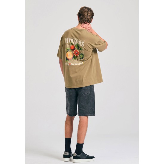FUNKY BUDDHA FBM011-052-04 OREGANO Oversized t-shirt με graphic τύπωμα στην πλάτη