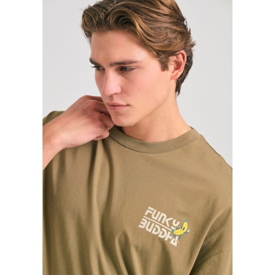 FUNKY BUDDHA FBM011-052-04 OREGANO Oversized t-shirt με graphic τύπωμα στην πλάτη