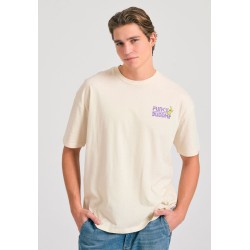 FUNKY BUDDHA FBM011-052-04 CHALK Oversized t-shirt με graphic τύπωμα στην πλάτη
