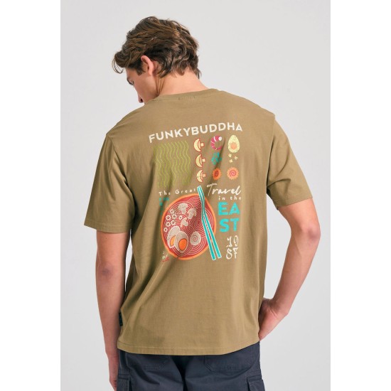 FUNKY BUDDHA FBM011-331-04 OREGANO Oversized t-shirt με graphic τύπωμα στην πλάτη