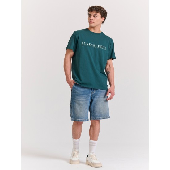 FUNKY BUDDHA FBM011-015-04 DARK SEA T-shirt με τύπωμα στο στήθος